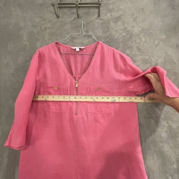 Company Ellen Tracy Shirt Womens Medium Linen Zip Front Pockets Blouse Top - Picture 11 of 16